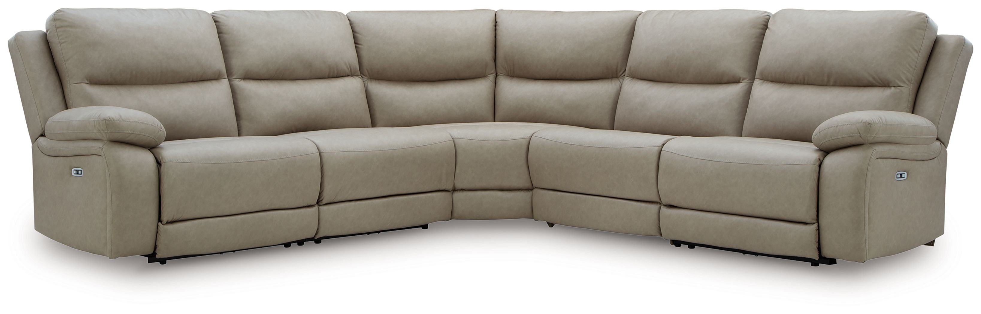 Pebble L-shaped power reclining sectional sofa with padded armrests