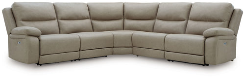 Pebble L-shaped power reclining sectional sofa with padded armrests