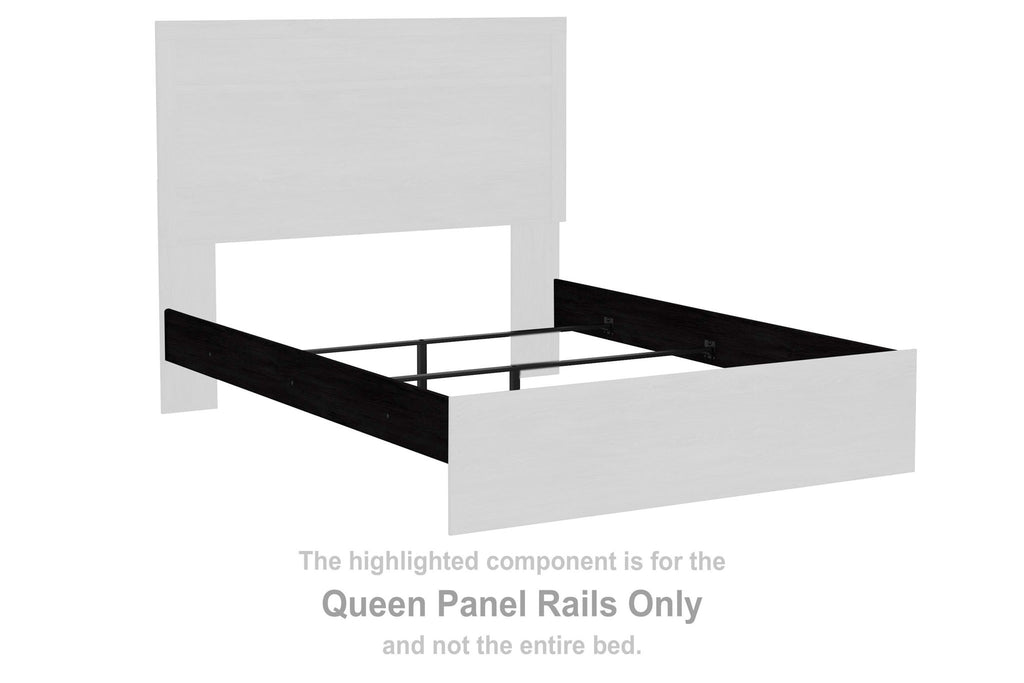 Queen panel rails set, charcoal finish, with central metal grille detail