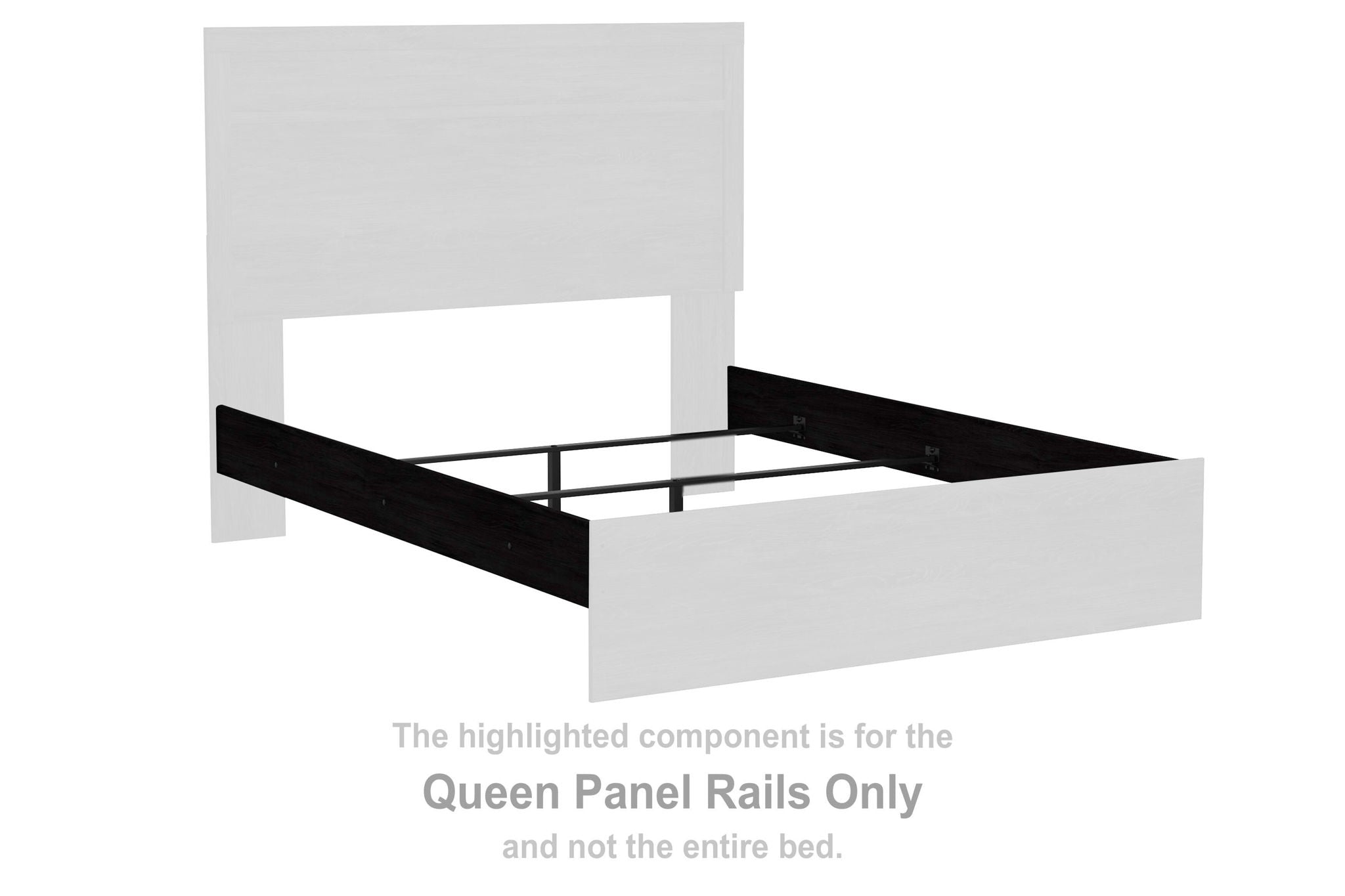 Queen panel rails set, charcoal finish, with central metal grille detail