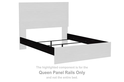Queen panel rails set, charcoal finish, with central metal grille detail