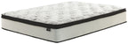 White hybrid mattress with quilted surface and black side border, angled view
