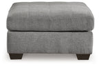 Oversized accent ottoman in light gray with rounded top and low block legs