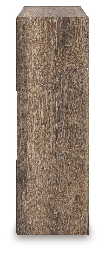 Dark brown cube organizer side panel, tall frame with vertical wood grain