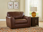 Chair and a half armchair in dark brown leather with rolled arms and square legs