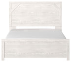 White panel bed frame with wide headboard panel and matching lower panel
