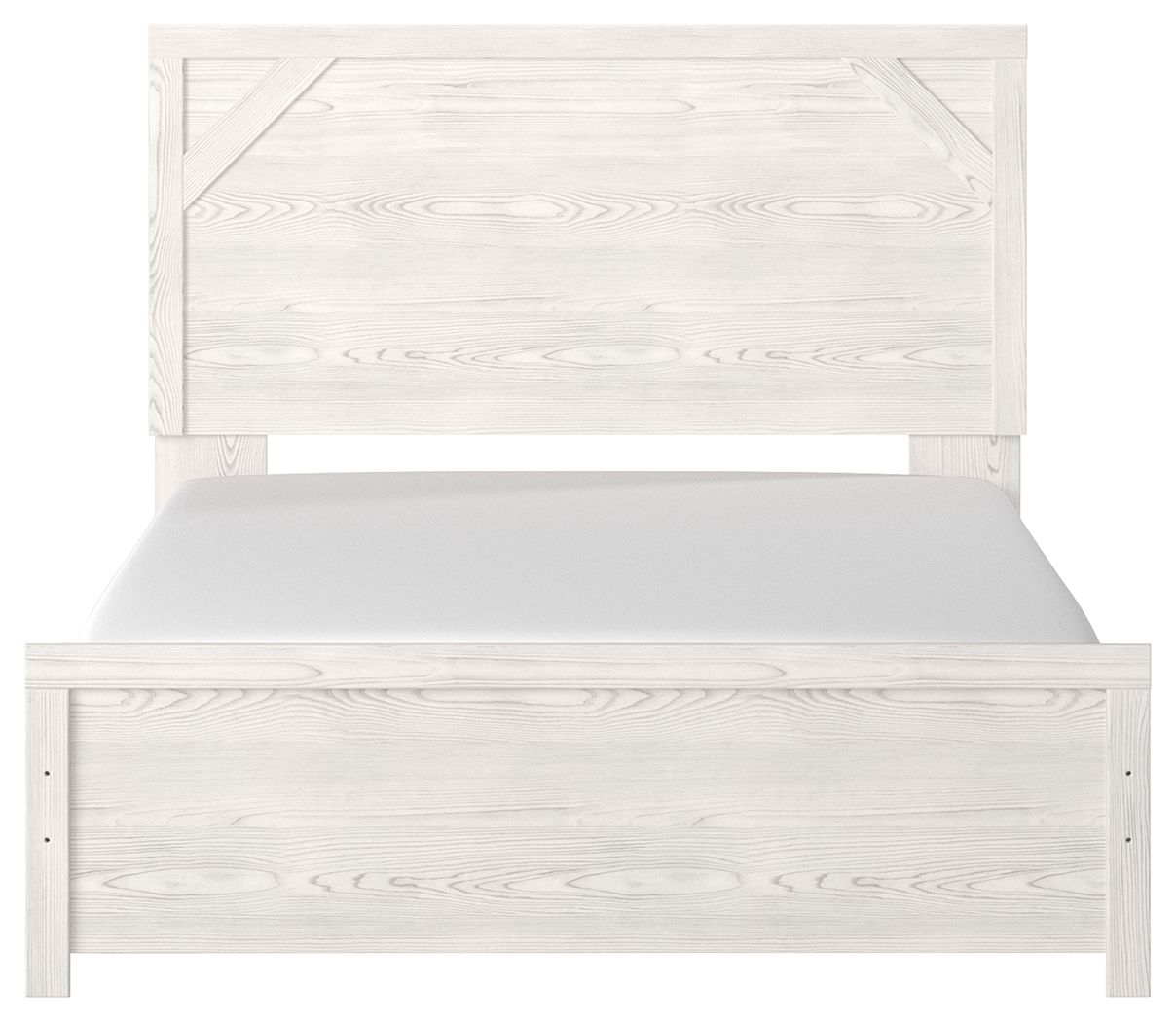 White panel bed frame with wide headboard panel and matching lower panel