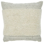 Textured square pillow, cream with gray trim and stitched border