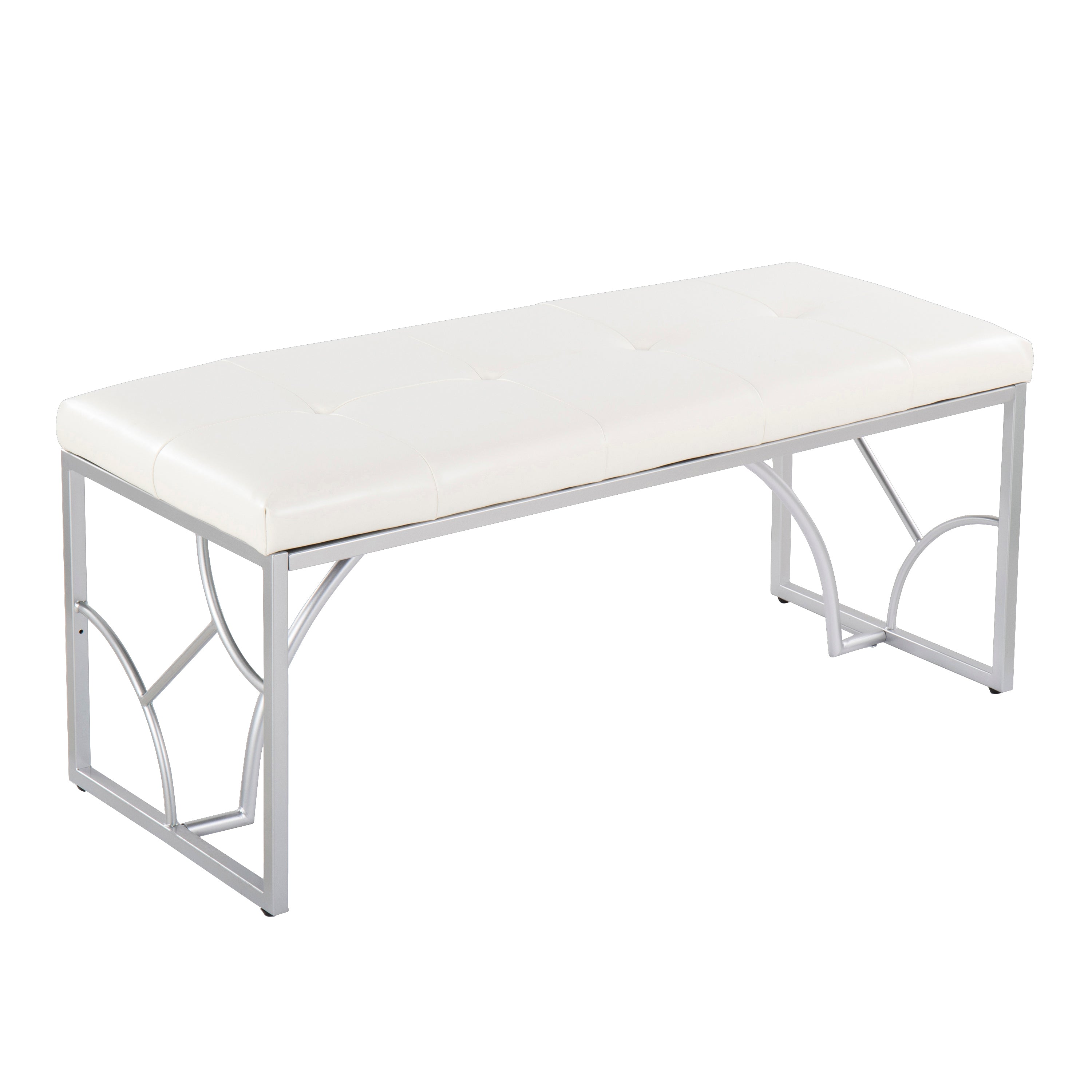 LumiSource Constellation Bench: Silver/White Faux Leather