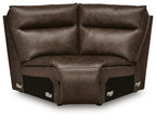 Chocolate brown upholstered wedge sofa with rolled arms and cushioned backrest
