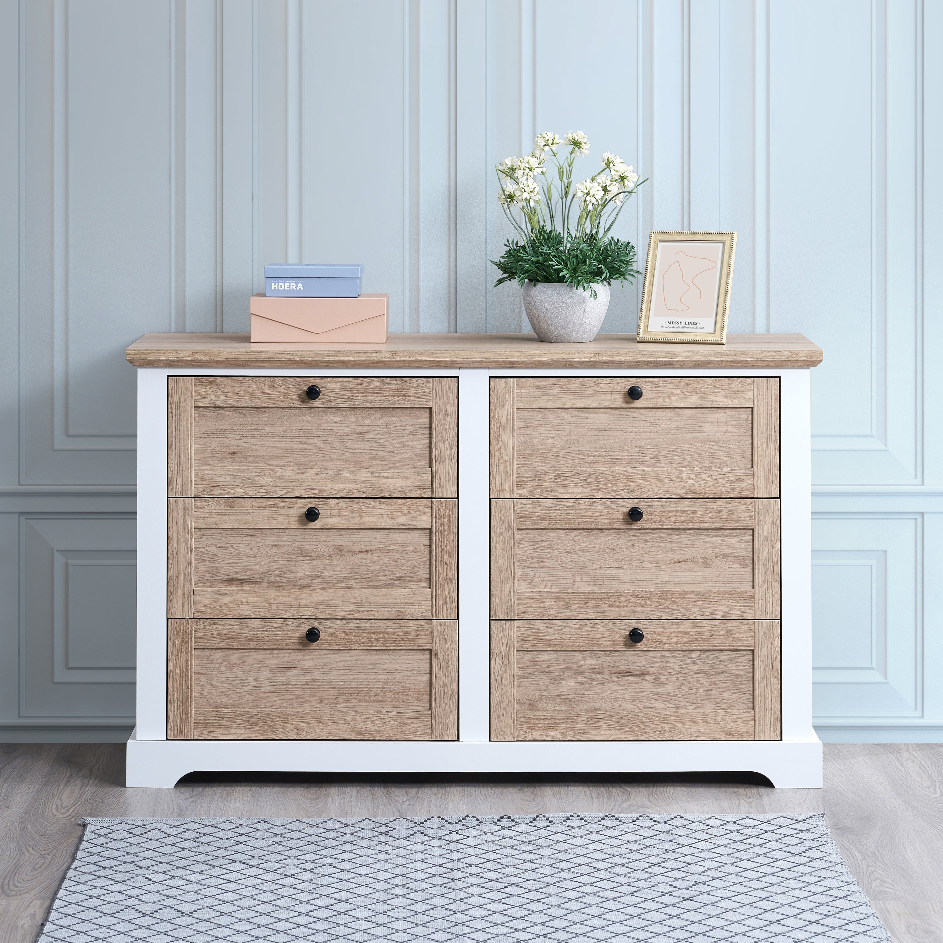 Modern 6-Drawer Dresser - White/Oak