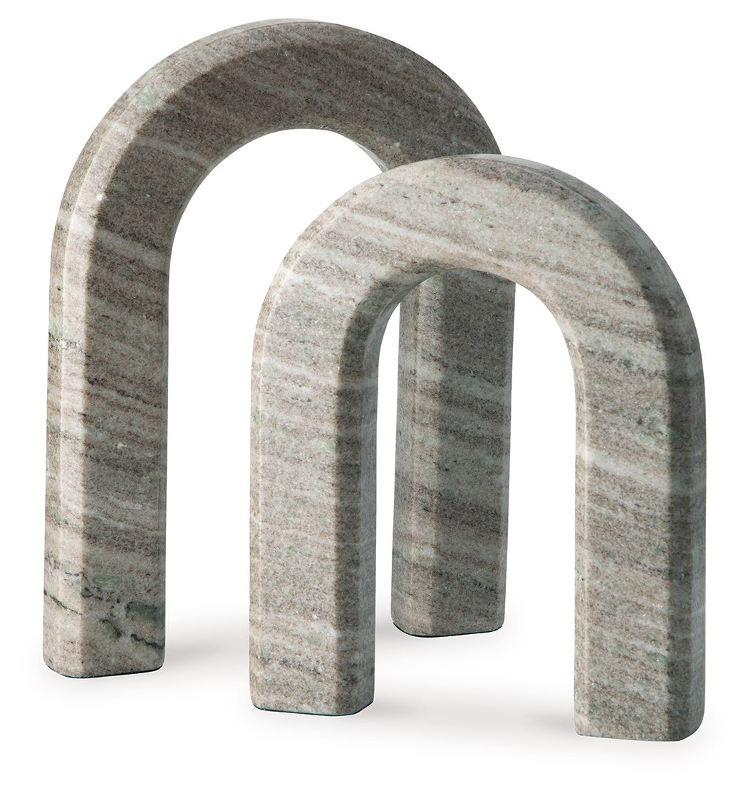 Taupe stone arch decor set of 2 with curved open fronts