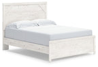 White panel bed with headboard and footboard, platform-style base and side rails