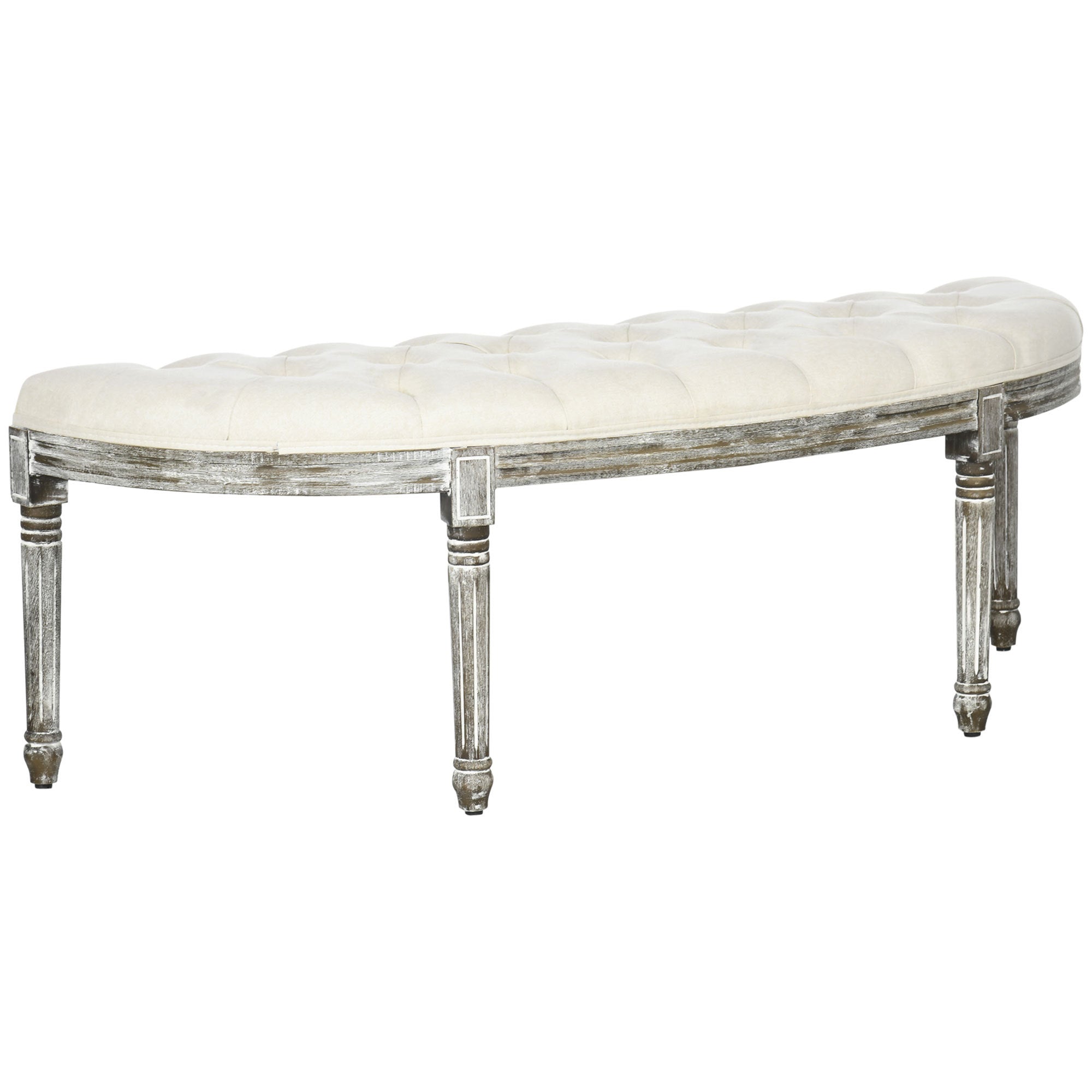Tufted Semi-Circle End of Bed Bench, Off-White Upholstered