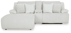 Light gray reclining sectional sofa with chaise side and multiple back cushions