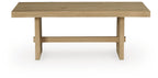 Crendlin table, light brown wood rectangular top with open lower frame