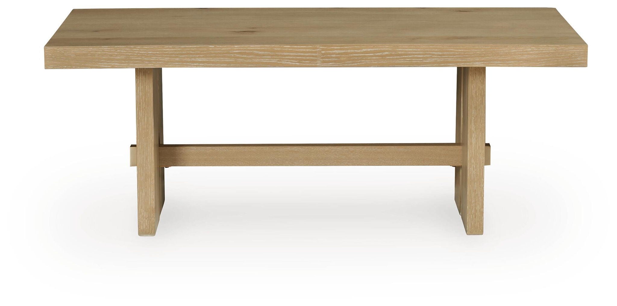 Crendlin table, light brown wood rectangular top with open lower frame
