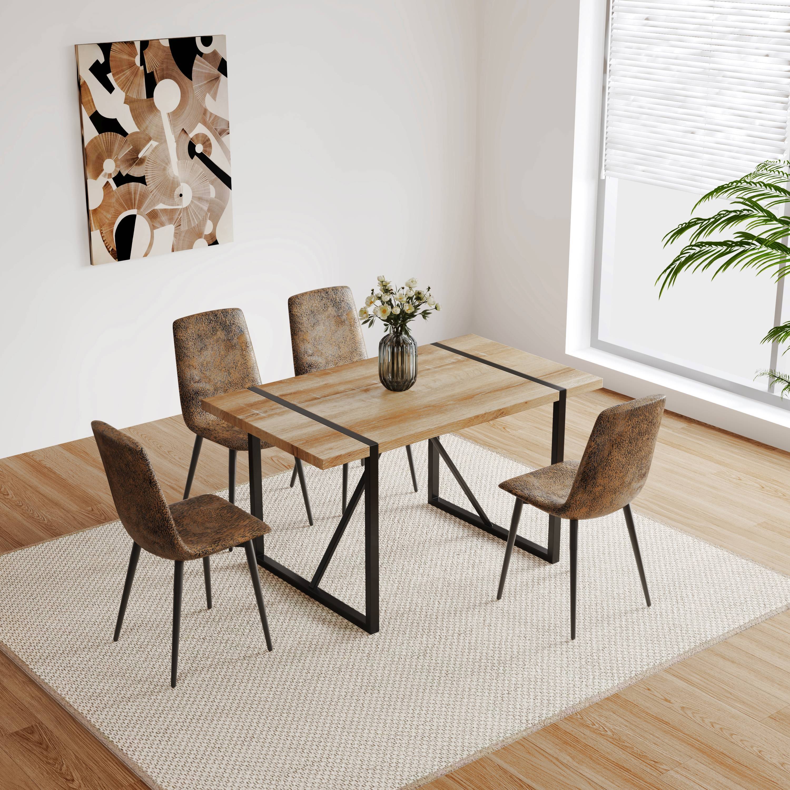 55" MDF Dining Table & 4 Suede Chairs Set