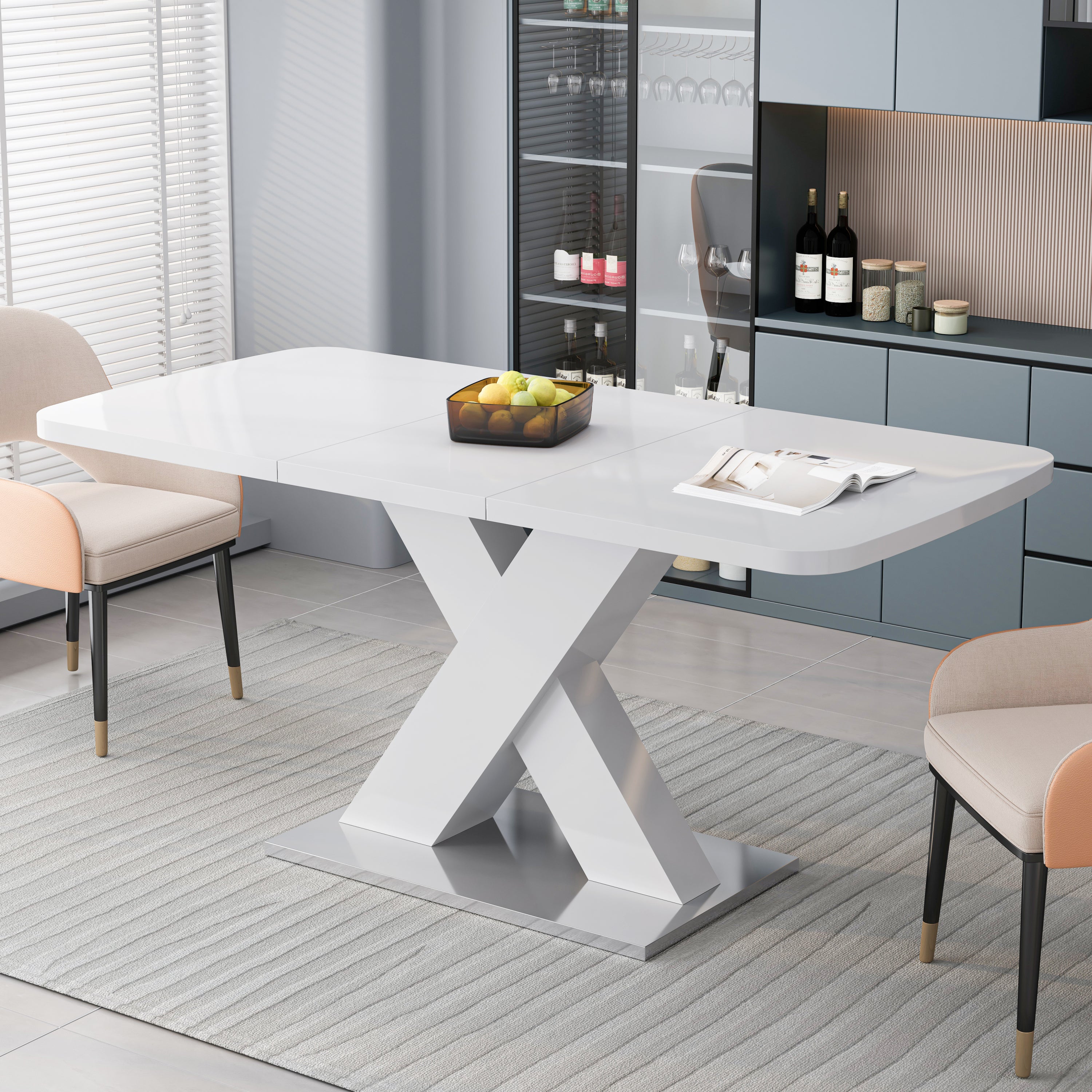 Modern White Square Dining Table - Stretchable