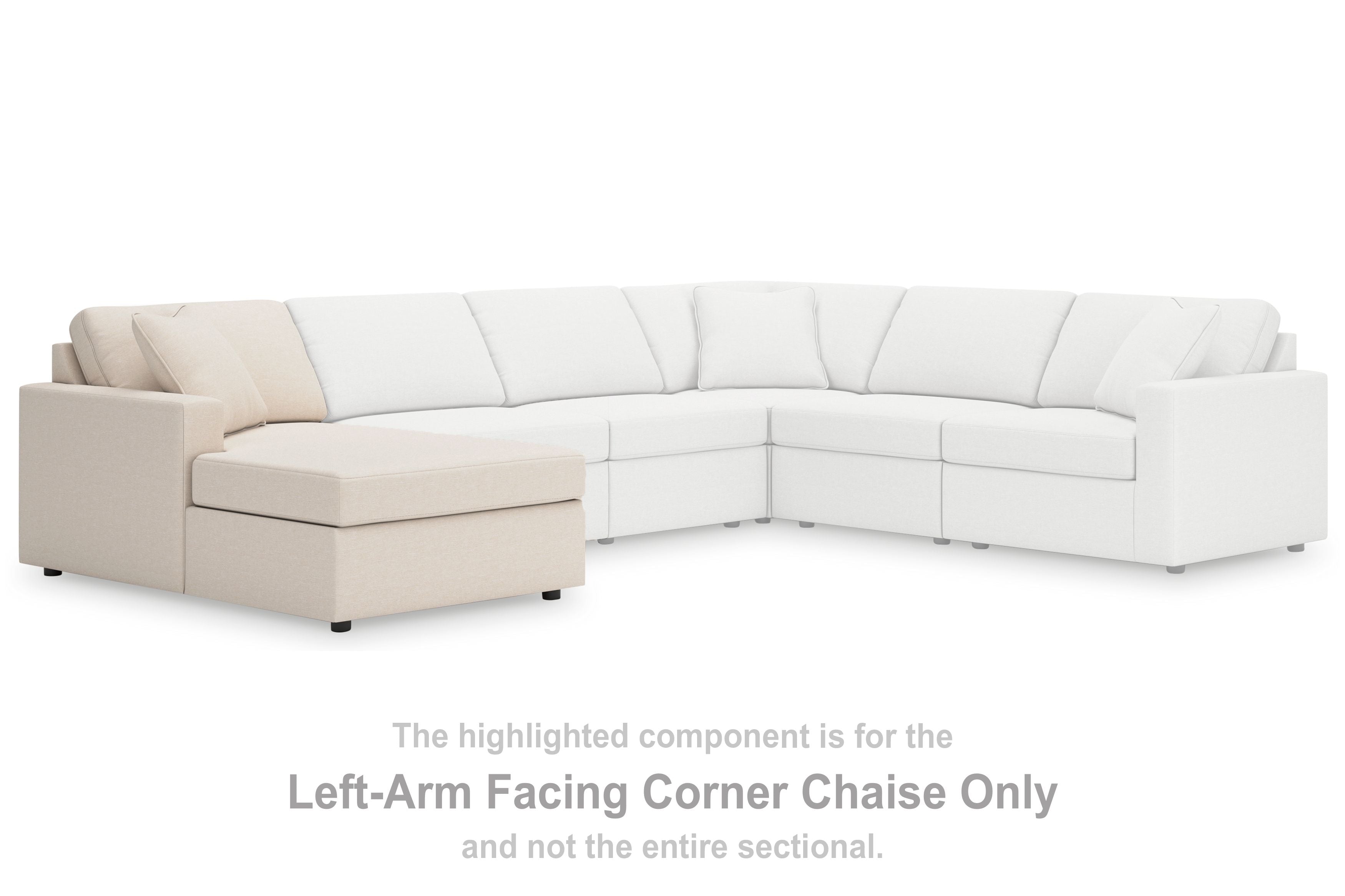 L-shaped corner chaise sectional with light oyster upholstery and multiple back cushions