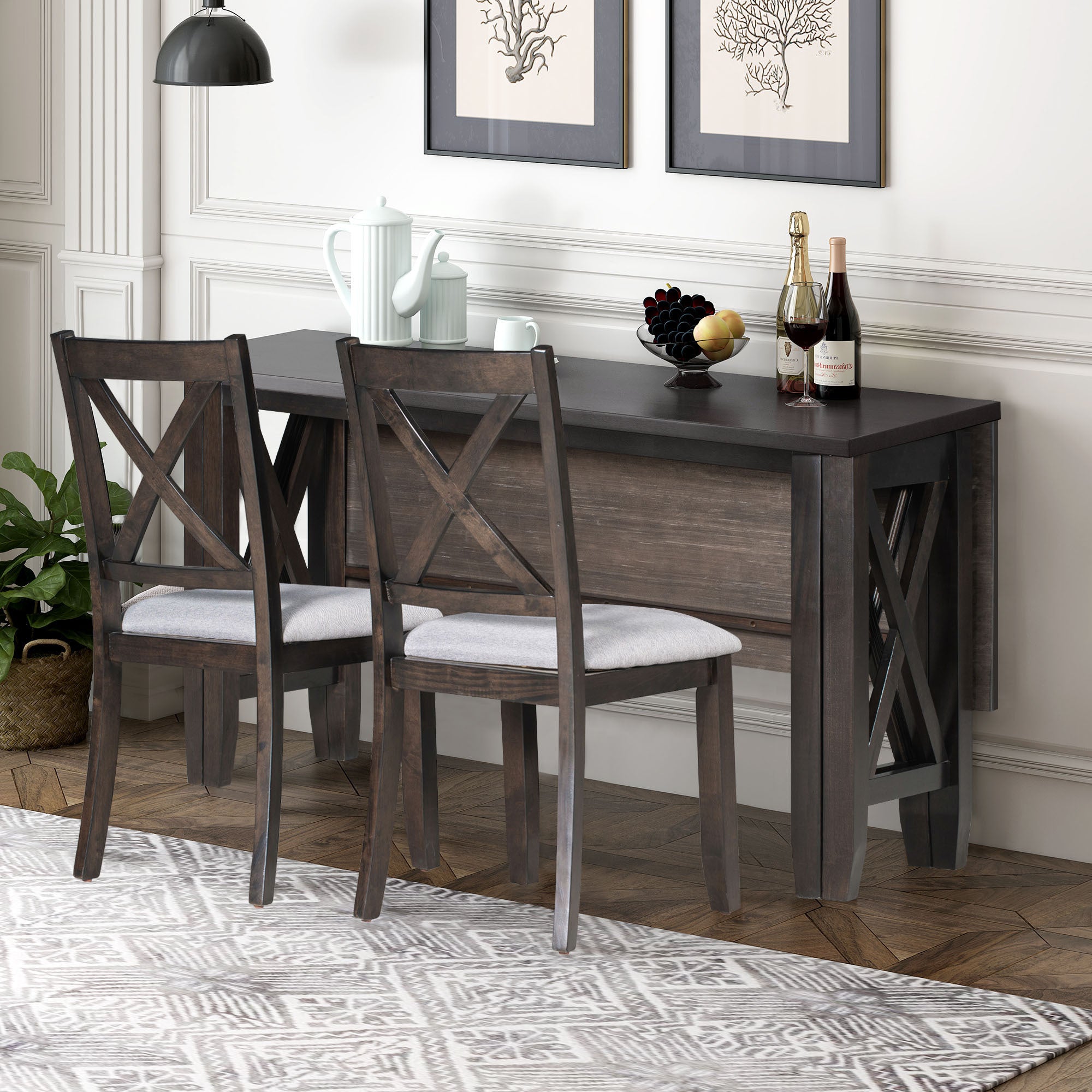 6-Pc Dining Set, Foldable Table & Bench (Espresso)