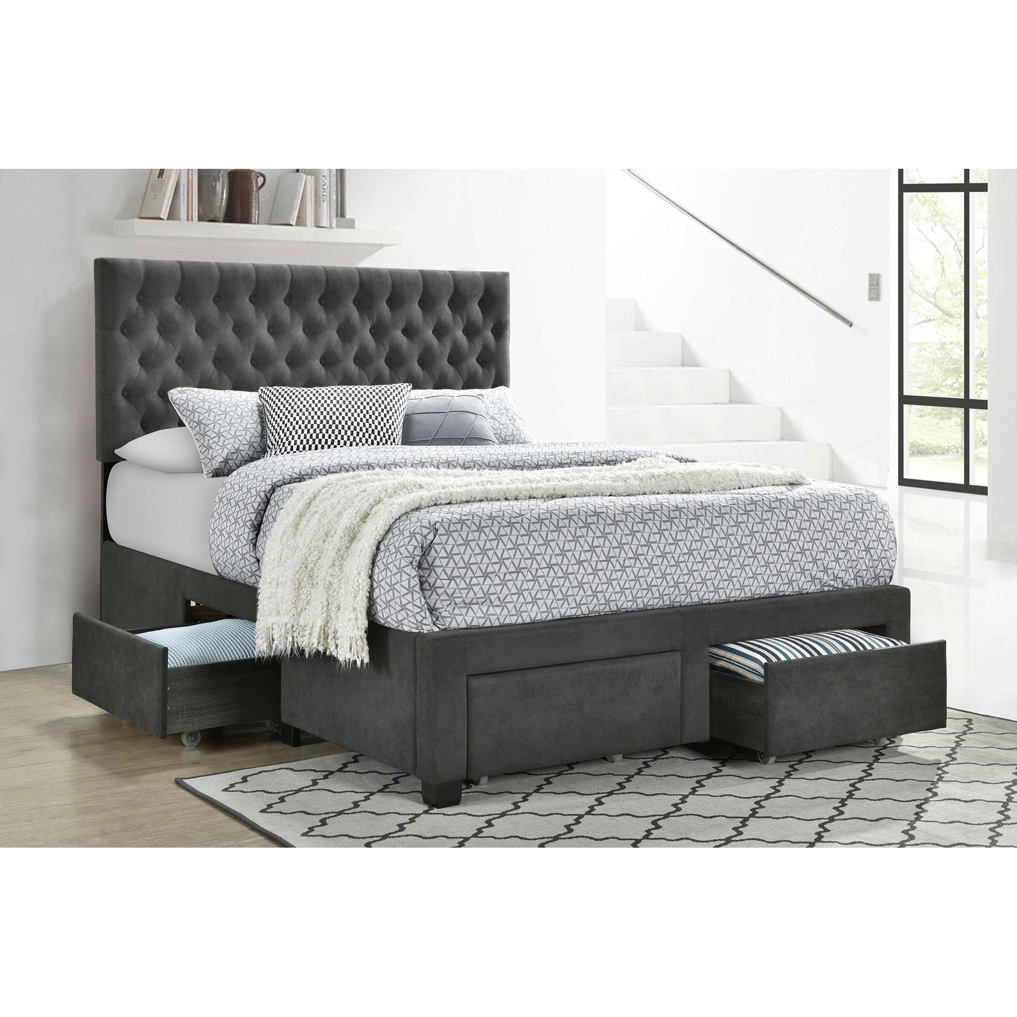 Newport Grey Upholstered Full Storage Panel Bed