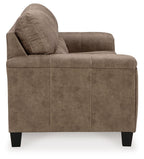 Fossil brown fabric recliner with tall backrest and cushioned arms
