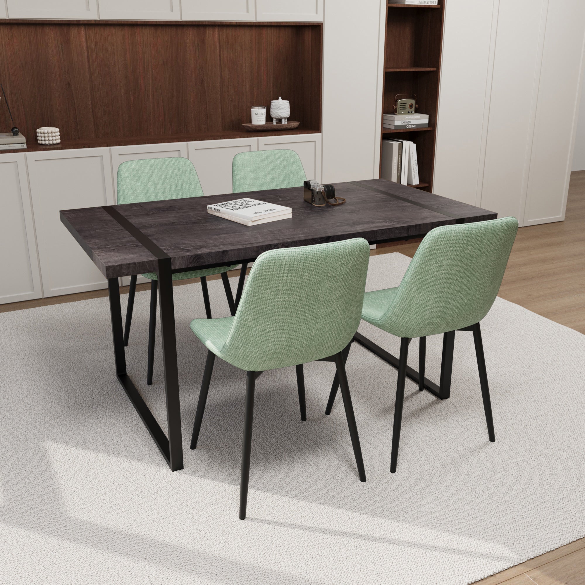59" Black Dining Table Set w/ Chairs - 4 Pc Set