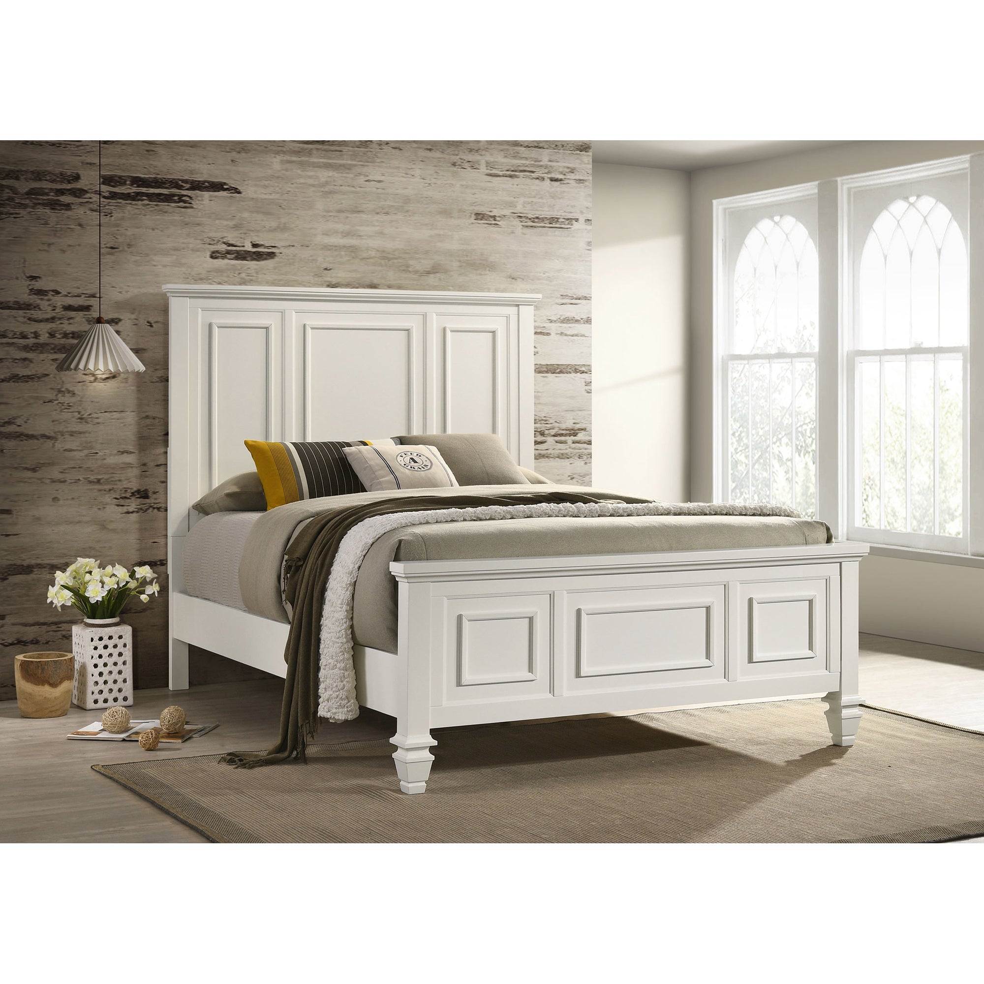 Elegant Copper Cream White Wood Queen Panel Bed for Modern Bedrooms.