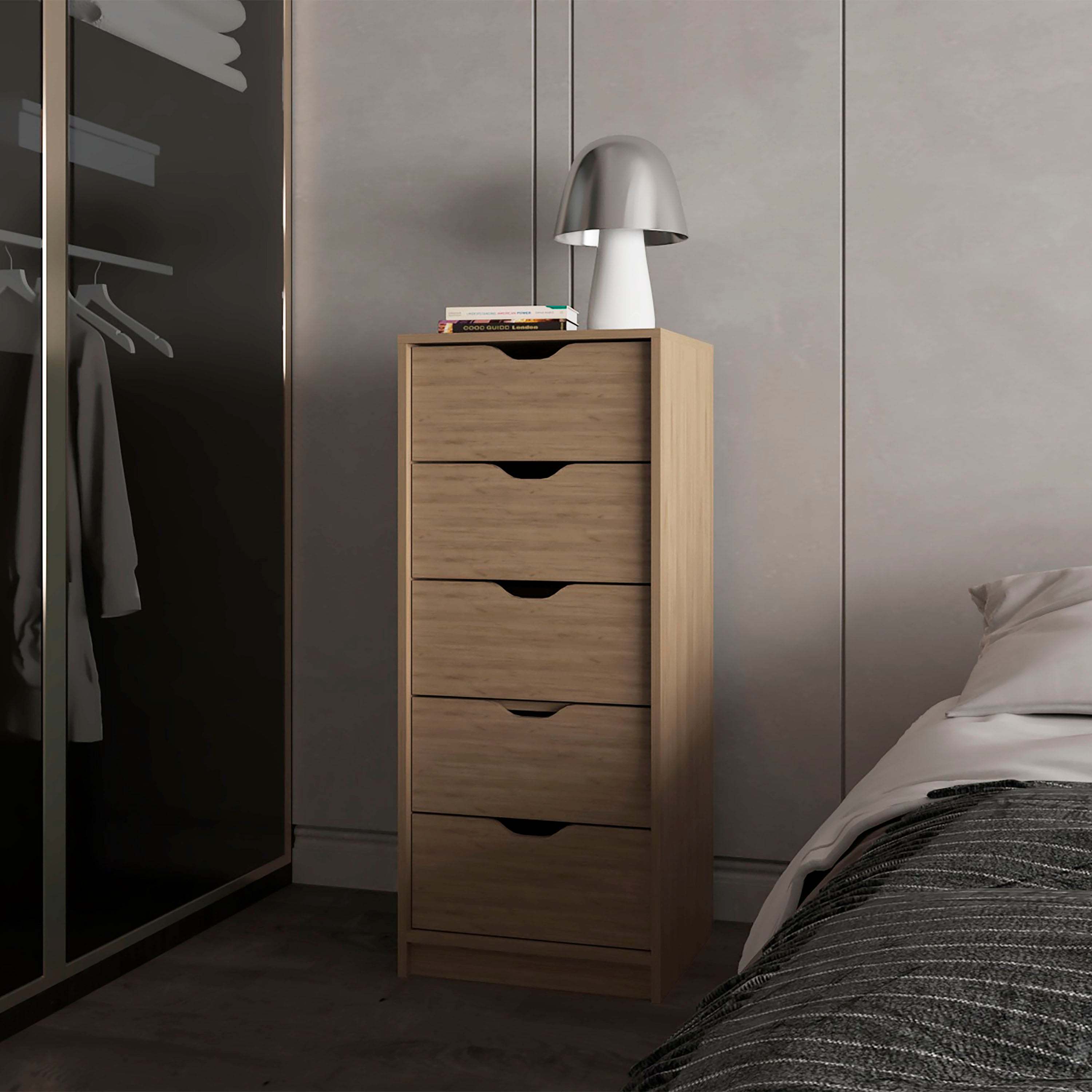Natural Oak 5-Drawer Dresser: Modern Nursery Bedroom Storage