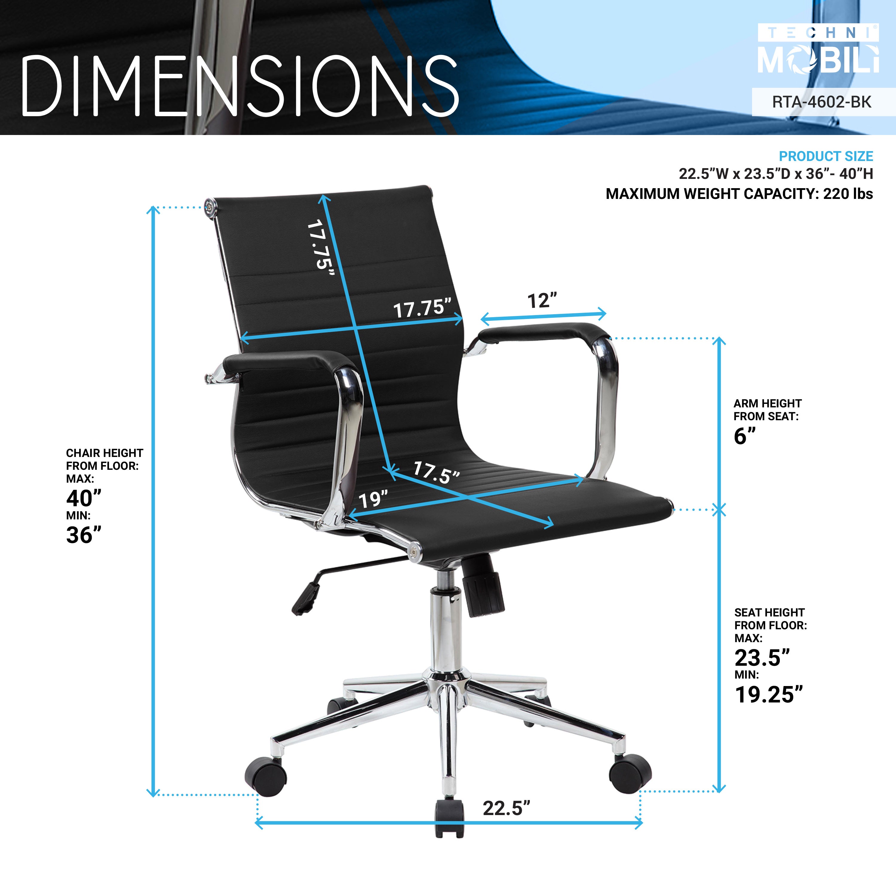 Modern Medium Back Executive Office Chair-  Black