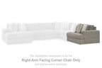 Right-arm facing ash gray corner chair section with stacked back cushions