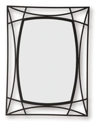 Black accent mirror with geometric metal frame and rounded-rectangle glass