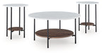 Round 3-table set: gray marble-look tops, black legs, brown lower shelves