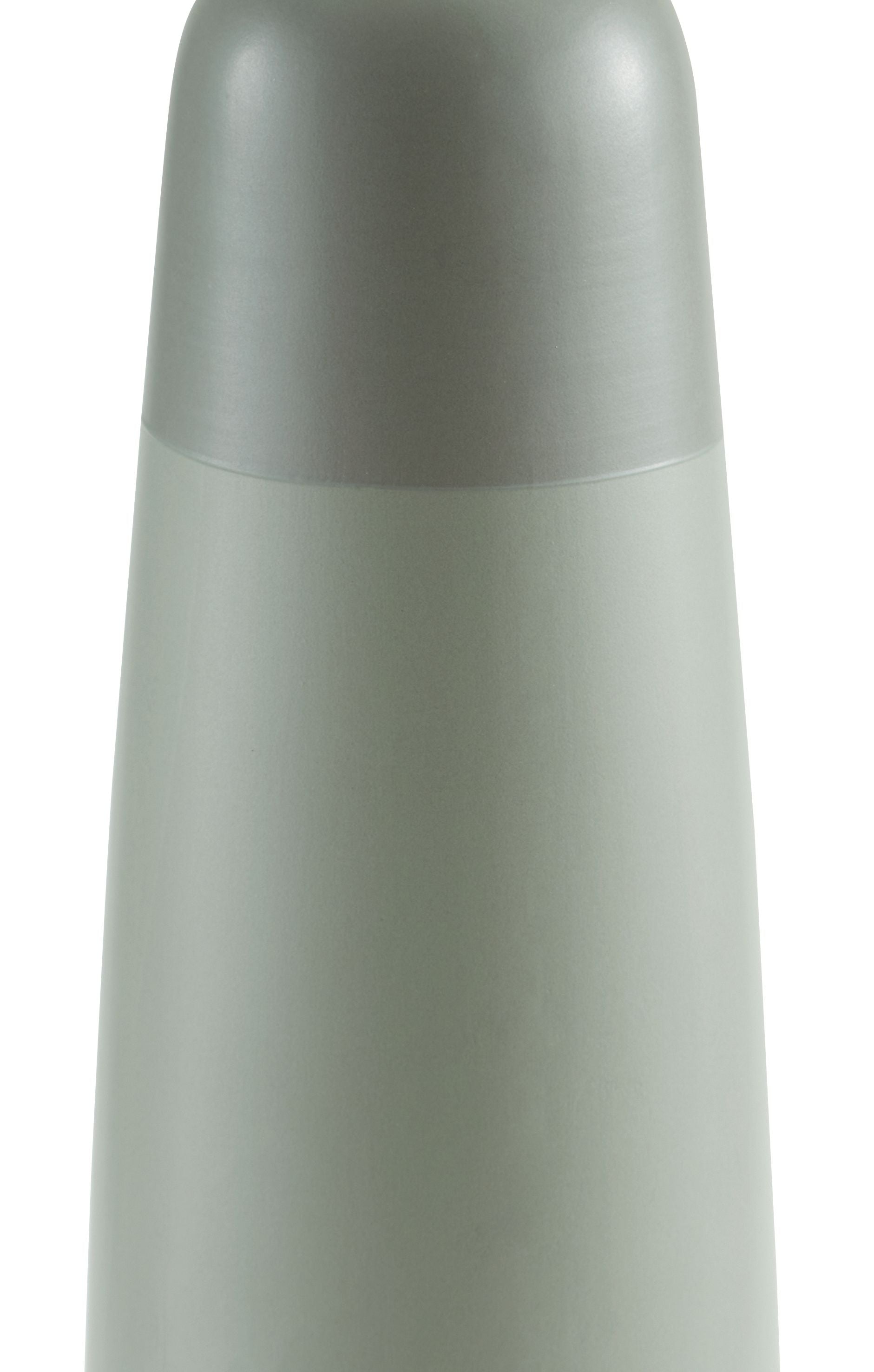 Sage green ceramic vase with smooth sides and mid-band seam detail