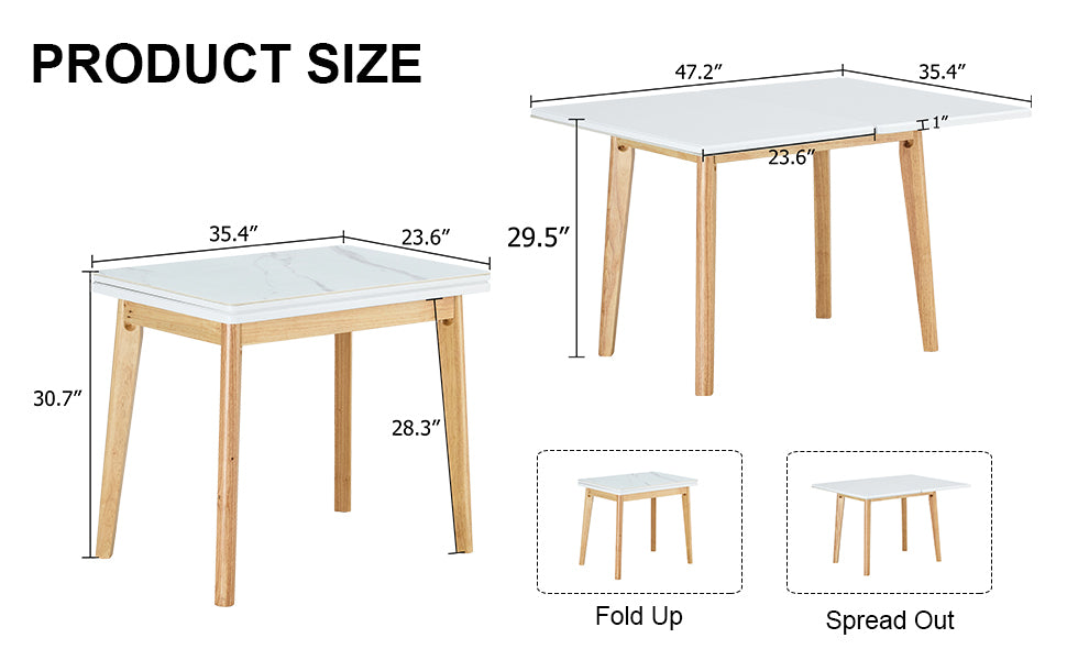 Foldable Sintered Stone Table - Rubber Wood Legs