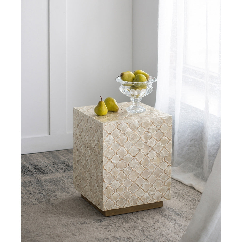 14x14x18 Cream Capiz Square Stool | Accent Table