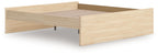 Light brown platform bed frame with open underside and slatted base
