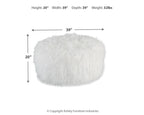 White shag ottoman, 20 in height, 39 in width, 39 in depth
