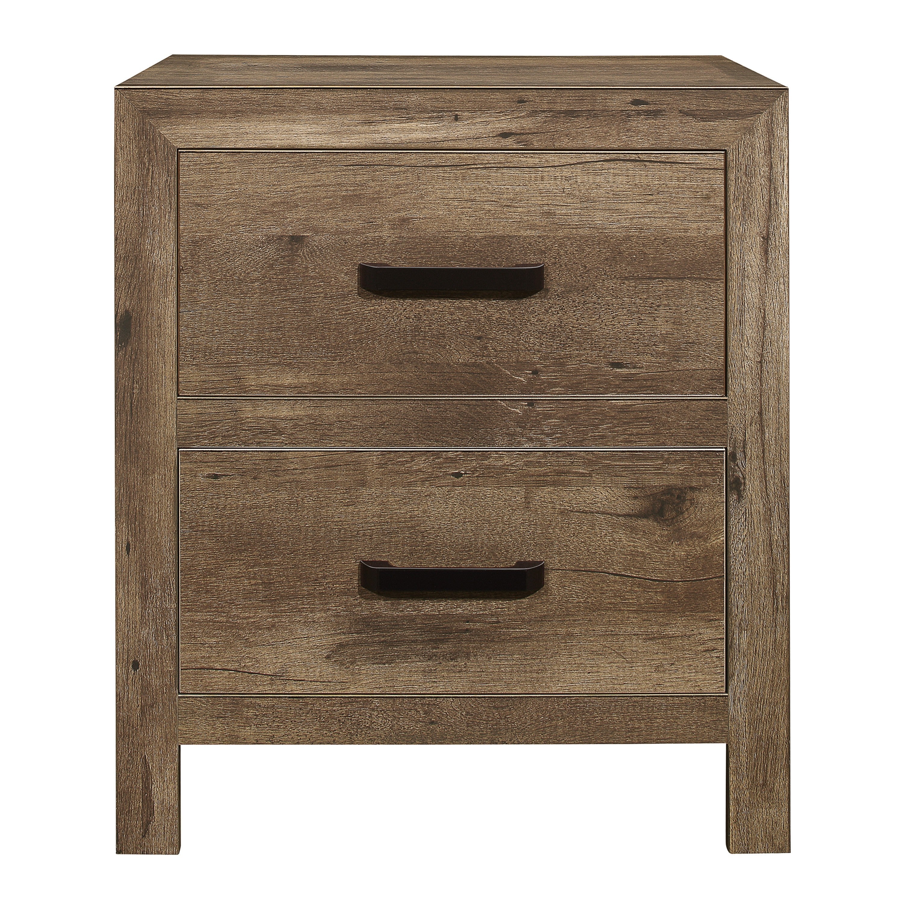 Weathered Pine Wooden Nightstand - 2 Drawers, Transitional Style