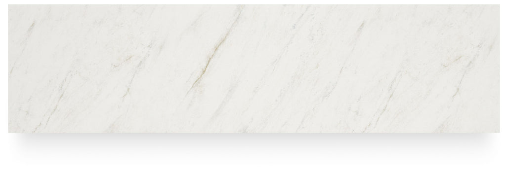 White marble-look TV stand top panel with subtle gray veining