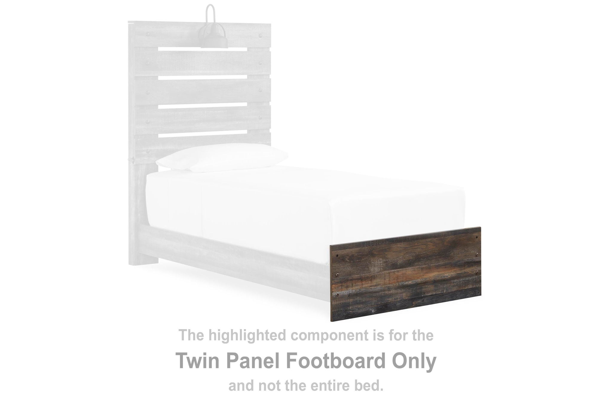Twin panel footboard, brown wood with horizontal panels and beige side rails