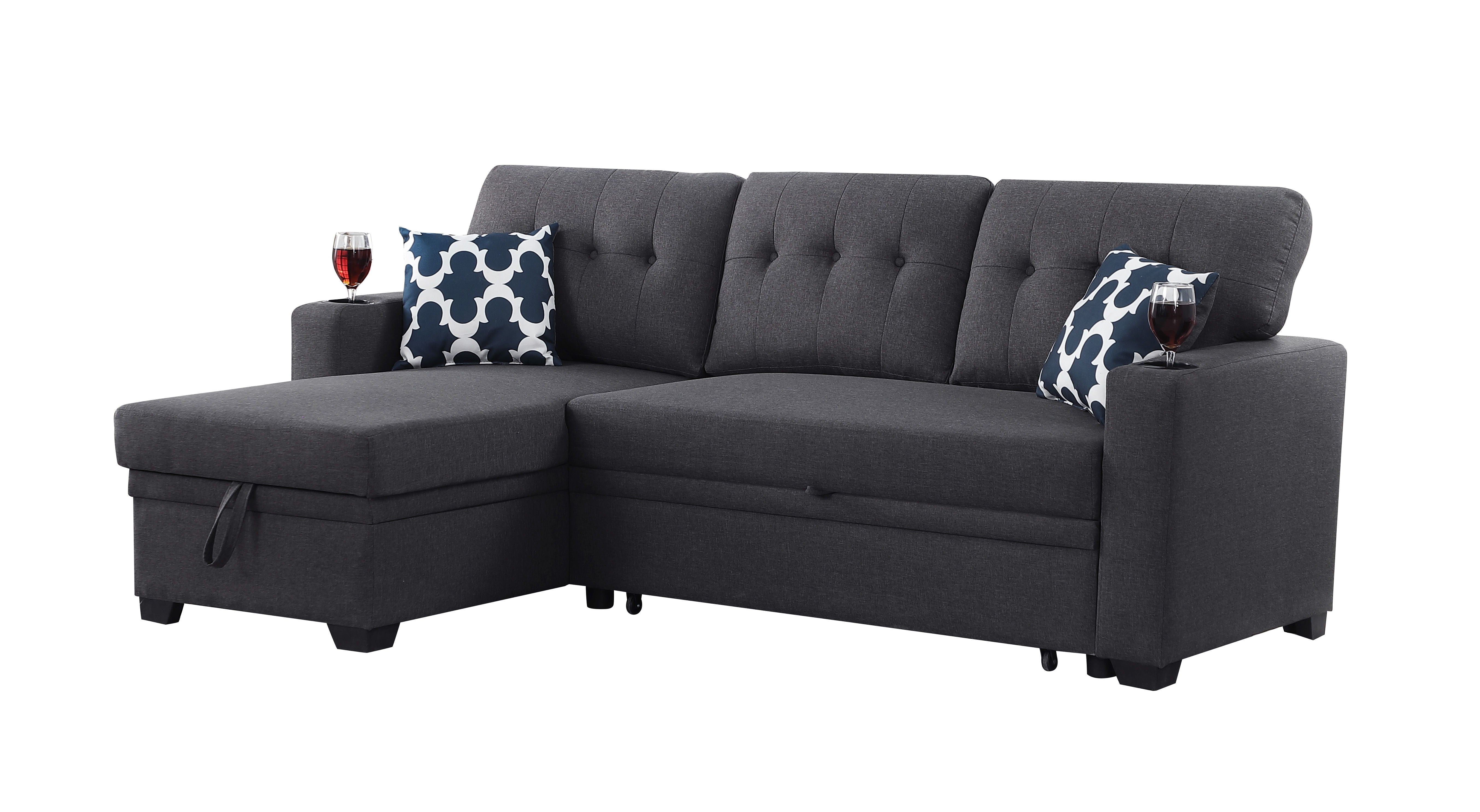82" Width Sectional With Storage Chaise And Cupholder Armrest