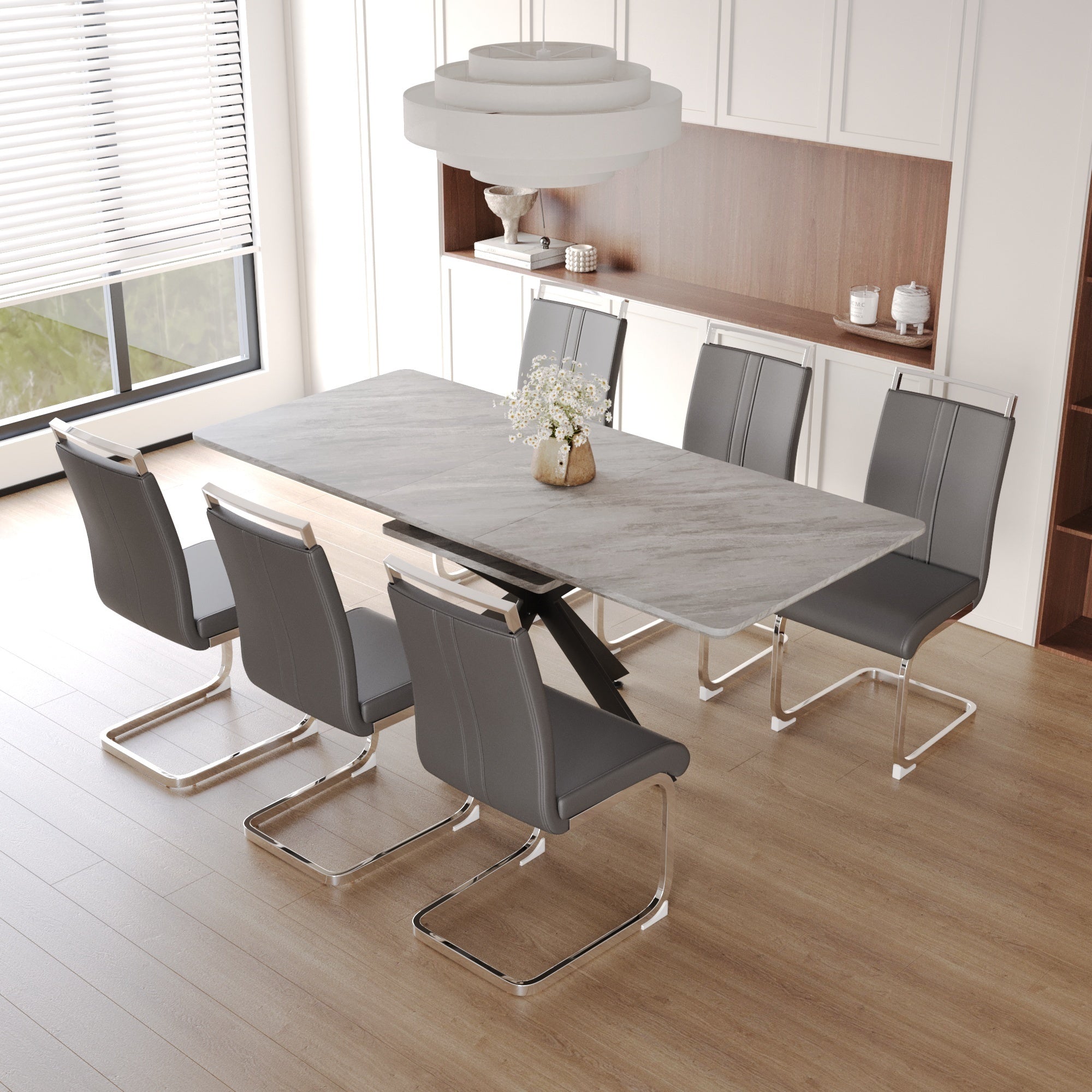 62" Extendable Dining Table Set for 6-8 People