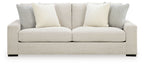 Conlee-Pike linen sofa in light beige with two front seat cushions and four accent pillows