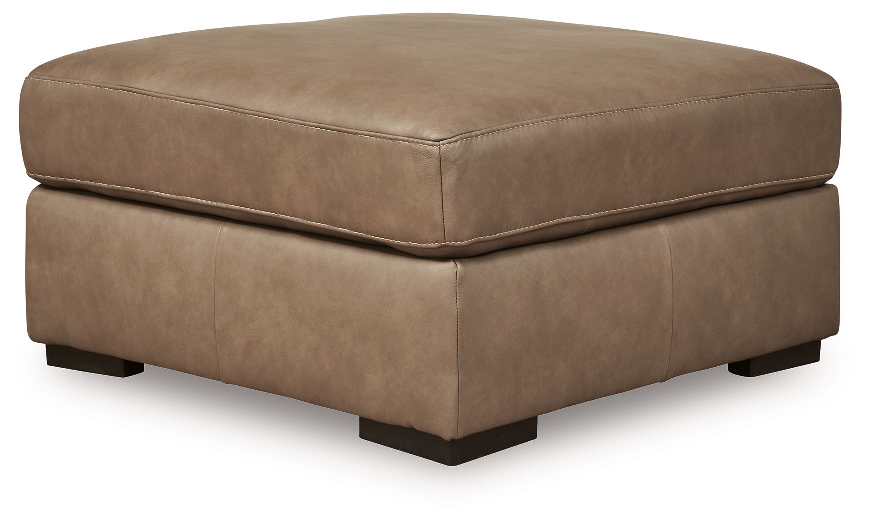 Taupe oversized ottoman with square top, padded sides, black legs