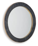 Charcoal oval accent mirror with brass inner trim