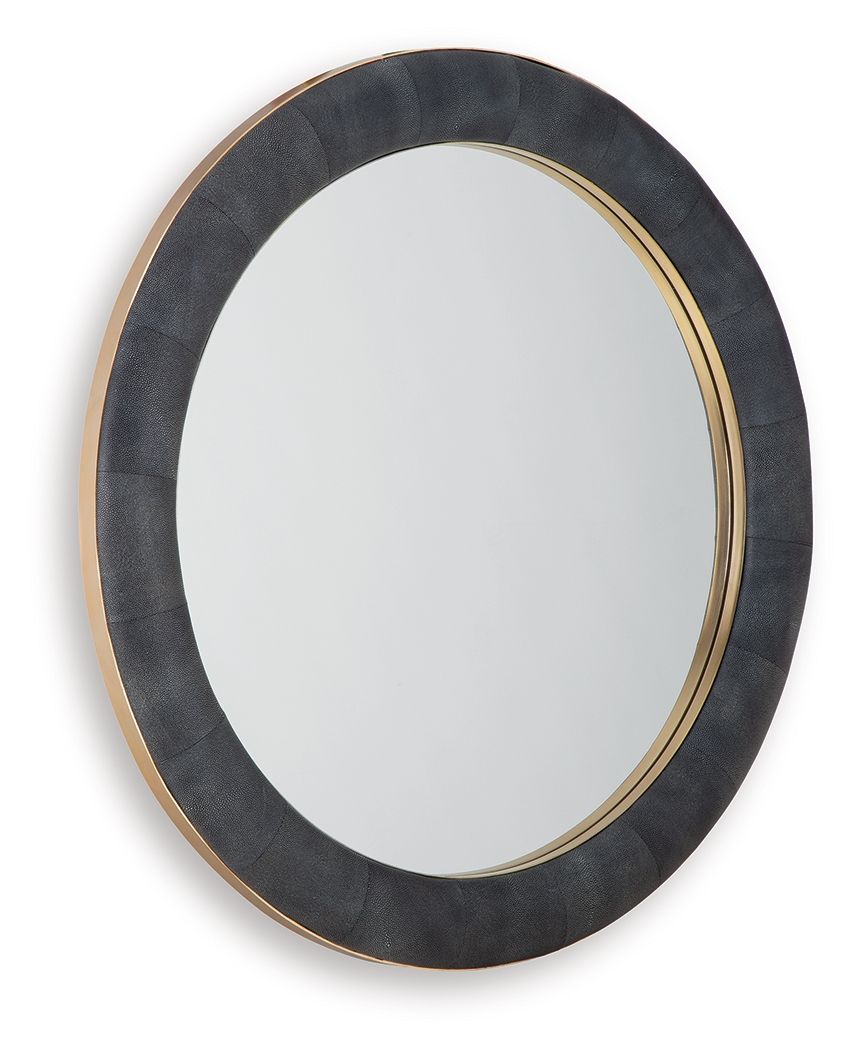 Charcoal oval accent mirror with brass inner trim