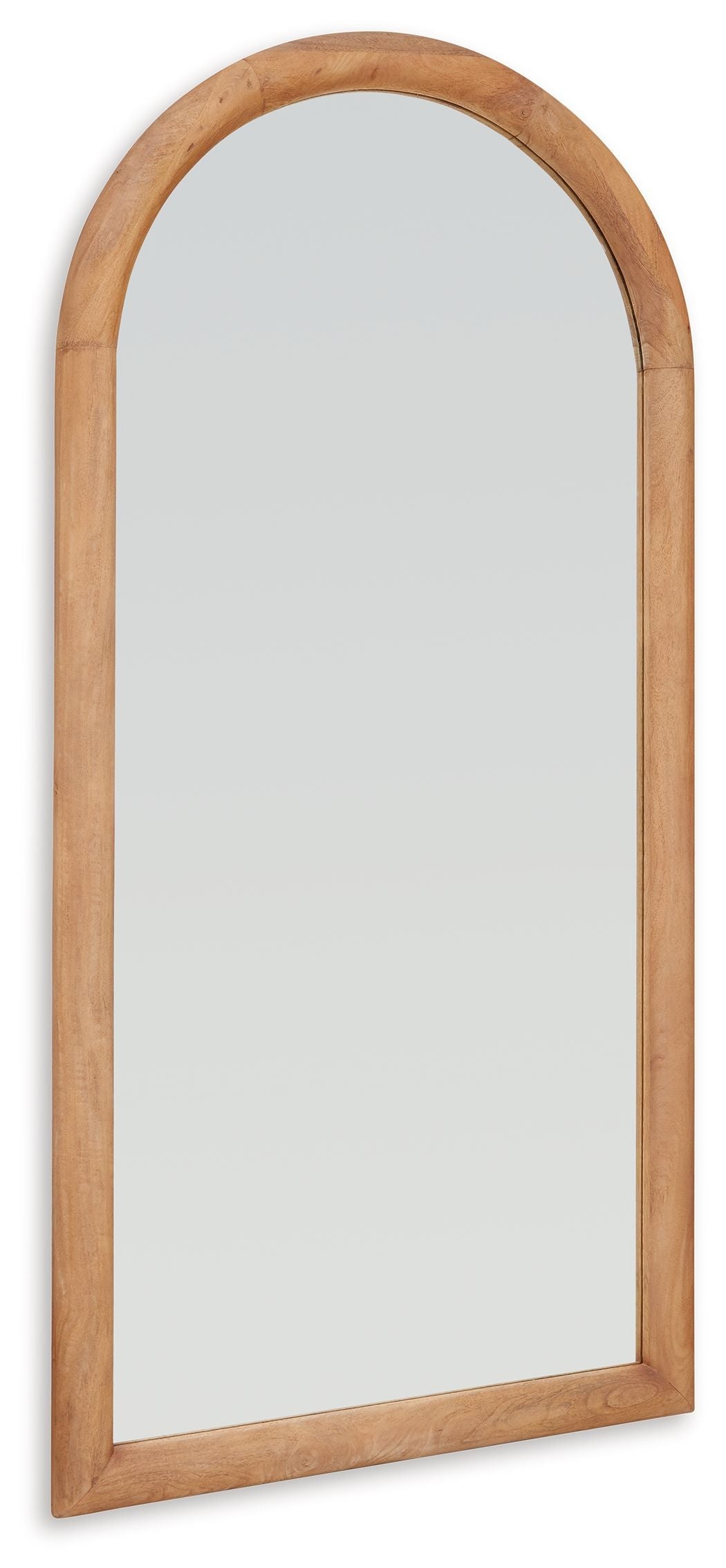 Brown arched floor mirror with slim wooden frame