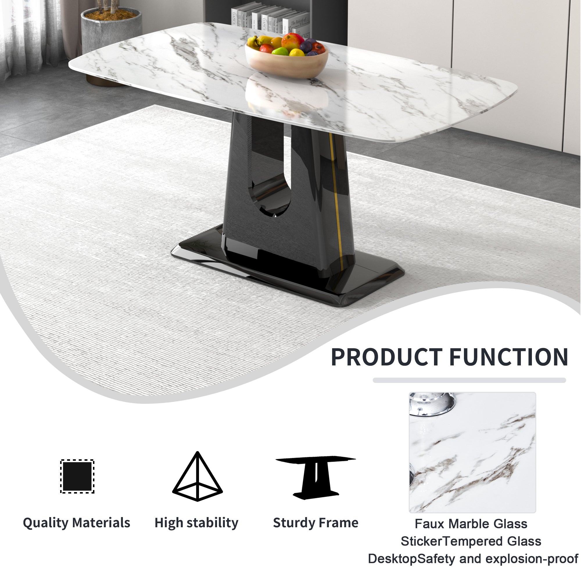 White Marble Dining Table & 4 Chairs Set